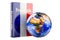 French language textbook with Earth Globe. International lessons and courses of French language, 3D rendering