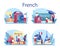 French learning concept set. Language school french course. Study