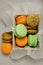 French macaroon cake. Macaroons in box