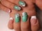 French manicure with green painting