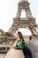 french manicure woman smartphone eiffel tower reflection glasses