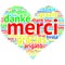 French: Merci, Heart shaped word cloud Thanks, on white