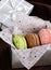 French multicolored macaroons in a gift box