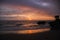 .French oceanfront landscape, oceanfront fishing houses in France during sunset