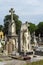 French old cemetery with white crosses and memorials