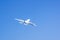 French passenger four-engine wide-body aircraft Airbus A-380 performs demonstration flight over Gromov airfield.