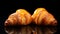 French Pastries With Orange Syrup: Photorealistic Closeup On Black Surface