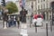 French people biking bicycle rickshaw waiting travelers use service tour around paris city