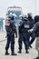 french policemen during the riot of high school students on the sidelines of the movement of yellow vests