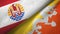 French Polynesia and Bhutan two flags textile cloth, fabric texture
