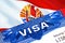 French Polynesia Visa in passport. USA immigration Visa for French Polynesia citizens focusing on word VISA. Travel French