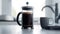 French Press Close-Up, Dark Rich Coffee, Aromatic Brew Generative AI
