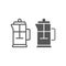 French press line and glyph icon, kitchen