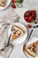 French quiche with strawberries. Traditional French pie. Open berries pie. Seasonal berries