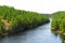 French river from a suspension bridge