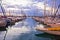 French riviera. Port Vauban harbor in Antibes colorful dusk view