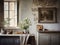 French rural cottage style kitchen filled with natural light and antique wooden finishes. Natural finishes for comfortable family