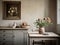 French rural cottage style kitchen filled with natural light and antique wooden finishes. Natural finishes for comfortable family