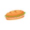 French sandwich loaf with ham slices, cheese and lettuce vector Illustration on a white background