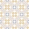 French shabby chic azulejos tile vector texture background. Trellis grid yellow blue on off white seamless pattern. Hand