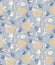 French shabby chic floral vector texture background. Dainty flower in blue yellow on off white seamless pattern. Hand