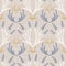 French shabby chic lavender damask vector texture background. Antique white yellow blue seamless pattern. Hand drawn