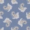 French shabby chic paisley. Line vector woven texture background. Antique white blue flourish seamless pattern. Hand