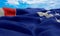 French Southern and Antarctic Lands flag in the wind. Realistic and wavy fabric flag. 3D rendering