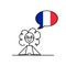 french speaking cartoon girl with speech bubble in flag of France colors, female character learning francais language