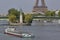 French Statue of Liberty Replica and Eiffel Tower, view from the River Seine - Paris, France, AUGUST 1, 2015 - was given to Citize