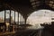 French Strasbourg train station with people at sunset