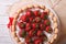 French Strawberry charlotte closeup on the table. Horizontal top