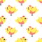French style chicks seamless pattern on white background. Cute cartoon girls birds vector illustration.