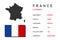 French symbols. Main information for travelers. Map, flag, capital and currency of France. Infographic picture. Vector