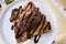 French toast with chocolate ice cream and syrup