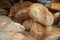 French traditional breads in bakery