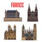 French travel landmark icon with gothic cathedrals