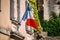 French Tricolours National Flag Decorate Old Building In France