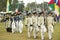 French Troops leave camp to Surrender Field at the 225th Anniversary of the Victory at Yorktown, a reenactment of the siege of