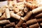 French Wine corks close up background into a wine merchant`s cellar