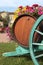 French wine village vineyard wine barrels and cart, vertical