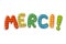 French word Merci colorful lettering