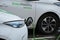 FRENCH ZOE RENAULT ELECTRIC CAR AT CHARGE POINT