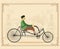 Frenchman on retro vintage old bike on old city background Vector illustration