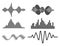 Frequency audio waveform, music wave HUD interface elements, voice graph signal. Vector audio electronic wave set. Vector