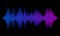 Frequency of the blue and purple sound wave on a black background. Neon. Music waves