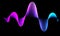 Frequency of the blue and purple sound wave on a black background. Neon. Music waves.