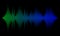 Frequency of the green and blue sound wave on a black background. Neon. Music waves.