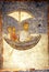 Fresco `Swimming of the Apostle Paul`. Transfiguration Cathedral. Spaso-Preobrazhensky Mirozhsky Zavelichsky monastery. Pskov