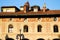 Frescoed wall with windows and porches square Ducale in Vigevano in the province of Pavia in Lombardy (Italy)